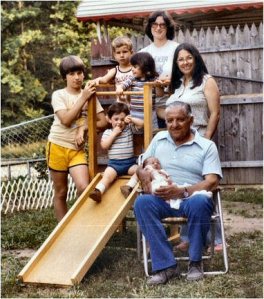 1982, Maryland Dad with (almost all) the grandkids, plus me and my sister